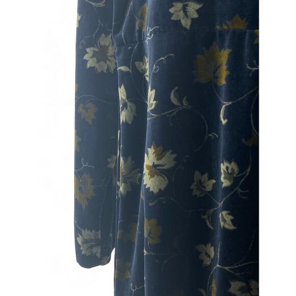 SMITH & HAWKEN Dress 12 Velour 90s Blue Floral Long Sleeve Cottagecore VTG USA - Picture 7 of 8